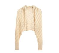 CuLtP Bolero Jacke Damen Bolero Cardigan Mit Langen Ärmeln Achselzucken Oberteile Sommer Häkel Mesh Jacke Schal Aus Eisseide Cover Ups Damen Abendkleid Hochzeit Cape Mantel Beige L