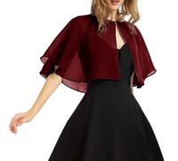 CuLtP Bolero Jacke Damen Chiffon Achselzucken Kurz Geschnittener Bolero Schal Cape Oberteile Sommer Leichte Durchsichtige Strickjacke Dickey Kragen Bluse Abendkleider Kleider Schal Cover Ups Burgunde