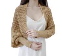 CuLtP Bolero Jacke Langarm Bolero Cardigan Für Damen Häkel Mesh Achselzuckenoberteile Sommer Eisseidenschal Umhang Einfarbig Damen Abendjacken Kleider Achselzucken Cover Ups Mantel Braun L