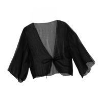 CuLtP Boleros für Damen Chiffon Achselzucken Für Damen Sommer Leichter Bolero Durchsichtiger Cardigan Vorne Mit Schnürung Elegante Abendjacken Hochzeits Bolero Kleider Cover Ups Schwarz XXS