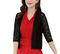 CuLtP Boleros für Damen Damen Bolero Cardigan Aus Spitze 3/4 Ärmel Häkel Bolero Strickjacke Sommer Cardigan Mit Blumenmuster Durchsichtiger Cardigan Aus Netzstoff 50Er Jahre Bolero Abendjacken Hoc