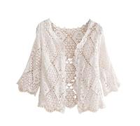CuLtP Cardigan Damen Boleros Für Damen Zucken Mit Den Schultern. Boho Häkel Mesh Spitze Transparente Strickjacke Ethno Hohl Gestrickt Strand Cover Up Lässig Sommer Vorne Offen Kurze Strickjacken W