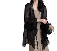 CuLtP Cardigan Damen Chiffon Cardigans Für Damen Leichte Boleros Achselzucken Wasserfall Jacke Vorne Mit Schnürung Elegant Kurze Sommer Cardigans Für Kleider Abendjacken Schwarz XL