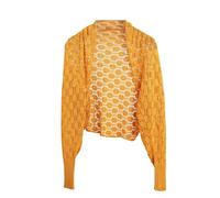 CuLtP Cardigan Damen Damen Bolero Cardigan Mit Langen Ärmeln Achselzucken Tops Sommer Häkel Mesh Jacke EIS Seiden Schal Cover Ups Damen Abendkleid Hochzeit Cape Mantel Gelb L