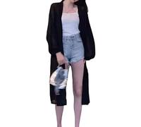 CuLtP Cardigan Damen elegant Bolero Jacken Für Damen Lange Chiffon Strickjacken Sommer Strickjacke Mit Lockeren Dolman Ärmeln Leichter Strand Cover Up Abendkleider Achselzucken Mantel Schwarz XXL