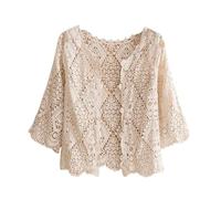 CuLtP Cardigan Damen elegant Boleros Für Damen Zucken Mit Den Schultern. Boho Häkel Mesh Spitze Transparente Strickjacke Ethno Hohl Gestrickt Strand Cover Up Lässig Sommer Vorne Offen Kurze Strick