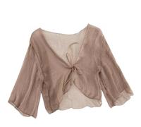 CuLtP Cardigan Damen elegant Chiffon Achselzucken Für Damen Sommer Leichter Bolero Durchsichtiger Cardigan Vorne Mit Schnürung Elegante Abendjacken Hochzeits Bolero Kleider Cover Ups Braun XXS