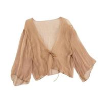 CuLtP Cardigan Damen elegant Chiffon Achselzucken Für Damen. Sommerlicher Leichter Bolero Cardigan. Vorne Geschnürt. Elegante Abendjacken. Hochzeits Bolero Kleider. Cover Ups. Khaki L