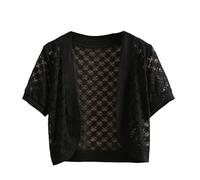 CuLtP Cardigan Damen elegant Damen Bolero Aus Spitze Abgeschnittener Häkel Mesh Schal Durchsichtiger Cardigan Sommer Elegante Abendjacken Hochzeits Bolero Kleider Cover Ups Schwarz Xs