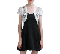 CuLtP Cardigan Damen Elegant Damen Spitzenbolero Shrugs Sommer Mini Hochzeitsbolero Abendjacken Vorne Offen Kurzärmelig Stickerei Transparente Strickjacke Kleider Schalmantel Weiß M