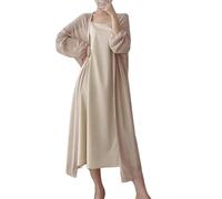 CuLtP Cardigan Damen Elegant Lange Bolero Jacke Für Damen Sommer Leicht Eisseide Durchscheinend Strickjacke Vorne Offen Lässige Robe Bluse Abendkleider Cape Vertuschungen Beige L