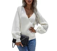 CuLtP Crossover-Pullover Mit Tiefem V-Ausschnitt Für Damen, Slim-Fit-Pullover Mit Langen Ärmeln, Weiche Feinstrickpullover Für Damen, Leichte, Elegante Strickpullover Für Den Winter, Aprikose, S