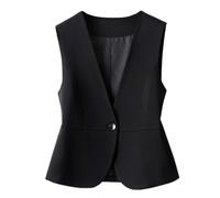 CuLtP Damen Anzugweste, Vollständig Gefüttert, Schmale Passform, V Ausschnitt, Ein Knopf Smokingweste, Elegante Vintage Weste, Lässige, Formelle Anzugweste, Sommermantel, Schwarz, M