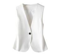 CuLtP Damen Anzugweste, Vollständig Gefüttert, Schmale Passform, V Ausschnitt, EIN Knopf Smokingweste, Elegante Vintage Weste, Lässige, Formelle Anzugweste, Sommermantel, Weiß, Xs