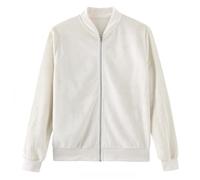 CuLtP Damen Bomberjacke Aus Samt, Leichte, Lässige, Glänzende Jacke, Baseballjacke Mit Reißverschluss, Outdoor Windbreaker Mantel Mit Taschen, Festivaljacke Für Damen, Weiß, Xs