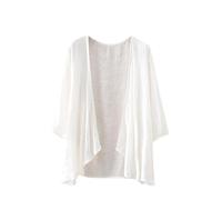 CuLtP Damen Cardigan Aus Baumwoll Leinen Leichter Bolero Wasserfall Jacke Sommer Halbarm Strand Cover Up Lässige Kimonos Mit Offener Vorderseite Bluse Achselzucken Mantel Weiß XL