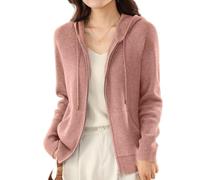 CuLtP Damen Cardigan Mit Kapuze, Leichter Damen Cardigan Mit Langen Ärmeln, Reißverschluss, Offener Vorderseite, Lässiger Cardigan Mit Taschen, Strickpullover Cardigan Abdeckungsjacke, Rosa, L