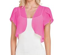 CuLtP Damen Chiffon Achselzucken Kurz Geschnittener Schal Offene Vorderseite Bolero Jacken Sommer Kurzarm Strickjacke Einfarbig Überwurf Achselzucken Für Abendkleid Cape Mantel Rosarot L