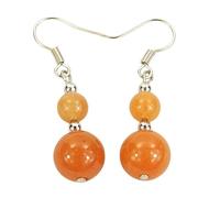 CuLtP Damen Ohrhänger Mit 2 Runden Perlen Aus Orangefarbenem Aventurin, Handgefertigte Kristall Edelstein Chakra Ohrhänger, Geschenkideen Für Frauen