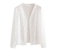 CuLtP Damen Shrugs Leichte Spitze 3/4 Ärmel Vorne Offen Bolero Cardigan Cover Up Häkelkurzmantel, Vintage Mesh Party Shrug Bolero Abendjacke,Weiß,M