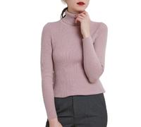 CuLtP Damen Slim Fit Leicht Langarm Rollkragenpullover, Gerippter Strickpullover, Pullover, Pullover, Damen Langarm Strickpullover, Warm, Rosa, M