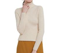 CuLtP Damen Slim Fit Leicht Langarm Rollkragenpullover, Gerippter Strickpullover, Pullover, Tops, Pullover, Damen Langarm Strickpullover, Warm, Beige, S