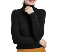 CuLtP Damen Slim Fit Leicht Langarm Rollkragenpullover, Gerippter Strickpullover, Pullover, Tops, Pullover, Damen Langarm Strickpullover, Warm, Schwarz, M