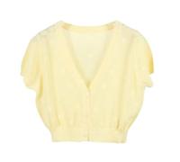 CuLtP Damen-Strick-Kurzarm-Cardigan, Damen-Shrug-Bolero-Oberteil Mit Offener Vorderseite, Cape-Wickel-Bolero-Shrug, Mini-Bluse Mit Punkten, Lässiges Sommer-Cardigan-Top, Hellgelb, S