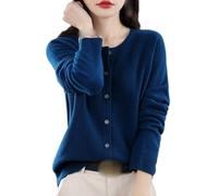 CuLtP Damen Strickjacke, Leicht, Rundhalsausschnitt, Knopfleiste, Gerippte Bündchen, Damen Pullover Mit Offener Vorderseite, Strickpullover, Langarm Strickwaren, Marineblau, M