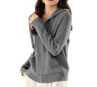 CuLtP Damen Strickjacke Mit Kapuze, Leichte Damen Strickjacke Mit Langen Ärmeln, Reißverschluss, Offener Vorderseite, Lässige Strickjacke Mit Taschen, Strickpullover, Strickjacke, Überzugsjacke,