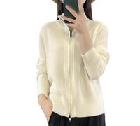 CuLtP Damen Strickjacke Mit Reißverschluss Und Stehkragen, Langärmelige Strickjacke Mit Offener Vorderseite, Strick Oberbekleidung, Elastische, Leichte Bolero Strickwaren Für Den Alltag, Beige, M