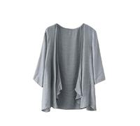 CuLtP Damen Wasserfall Cardigan Kurze Bolero Achselzucken Tops Sommer 3/4 Ärmel Durchsichtige Strickjacke Lässiger Strand Cover Up Einfarbig Vorne Offen Kimonos Bluse Bolero Jacken Grau 4XL