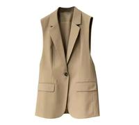 CuLtP Damen Weste, Ärmelloser Blazer, Büroweste, Vollständig Gefüttert, Ein Knopf Oberteil, Jackenweste, Gekerbtes Revers, Lässige, Formelle Anzugweste, Sommer Deckmantel, Khaki, Xl