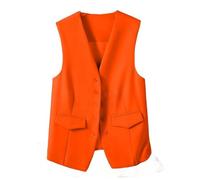 CuLtP Damen Weste, Ärmelloser Blazer, Elegante, Schmale Button Down Weste Für Arbeit Und Büro, Retro Party Weste, V Ausschnitt, Economy Anzugweste, Orange, 3Xl