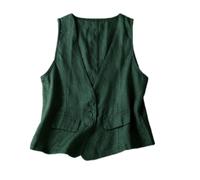 CuLtP Damen-Weste Aus Leichtem Leinen, V-Ausschnitt, Knopfleiste, Blazer, Weste, Lässige, Lockere Passform, Leichte, Ärmellose Anzugjacke, Strickjacke Mit Offener Vorderseite, Grün, Xl