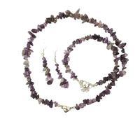 CuLtP Heilsplitter-Kristall-Halsketten-Set für Damen Boho-Schmucksets, natürlicher Rohstein Amethyst Anhänger-Halskette, Edelstein-Schmucksets für Frauen und Mädchen, Geschenke