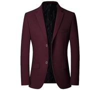 CuLtP Herren Blazer Jackett,Herren Wollblazer Slim Fit Jacke Langarm 2 Knöpfe扣子 Maßgeschneiderter Blazer Solid Cardigan Casual Business Smart Anzug Sportmantel Smoking Dinner Blazer Jacke,Weinrot,XL