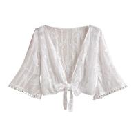 CuLtP j?ckchen für Abendkleid Damen Achselzucken Aus Spitze Chic Butterfly Kurz Geschnittener Bolero Durchsichtiger Cardigan Gehäkelt Schnürschal Cape Trompetenärmel Abendjacken Strandkleider Cov