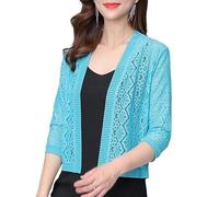 CuLtP j?ckchen für Abendkleid Damen Bolero Cardigan Aus Spitze 3/4 Ärmel Häkel Bolero Strickjacke Sommer Cardigan Mit Blumenmuster Durchsichtiger Cardigan Aus Netzstoff 50Er Jahre Bolero Abendjack