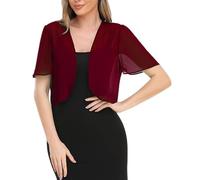 CuLtP j?ckchen für Abendkleid Damen Chiffon Achselzucken Abgeschnittener Bolero Durchsichtiger Cardigan Sommer Leicht Kurzärmelig Jacke Bluse Hochzeits Bolero Abendkleider Schal Cover Ups Burgunder
