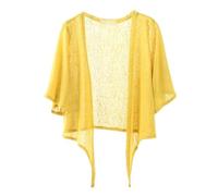 CuLtP Kurzärmliger Bolero Cardigan Zum Binden Vorne Für Damen, Bolero Strickjacke Für Damen Mit Offenem Vorderteil Und Kurzem Bolero Für Abendkleid, Hochzeit, Cape, Gelb, S