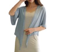 CuLtP Kurzärmliger Bolero Cardigan Zum Binden Vorne Für Damen, Bolero Strickjacke Für Damen Mit Offenem Vorderteil Und Kurzem Bolero Für Abendkleid, Hochzeit, Cape, Blau, M