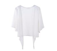 CuLtP Kurzärmliger Bolero Cardigan Zum Binden Vorne Für Damen, Bolero Strickjacke Für Damen Mit Offenem Vorderteil Und Kurzem Bolero Für Abendkleid, Hochzeit, Cape, Weiß, L