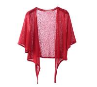 CuLtP Kurzärmliger Bolero Cardigan Zum Binden Vorne Für Damen, Bolero Strickjacke Für Damen Mit Offenem Vorderteil Und Kurzem Bolero Für Abendkleid, Hochzeit, Cape, Rot, L