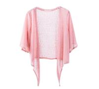 CuLtP Kurzärmliger Bolero Cardigan Zum Binden Vorne Für Damen, Bolero Strickjacke Für Damen Mit Offenem Vorderteil Und Kurzem Bolero Für Abendkleid, Hochzeit, Cape, Rosa, S