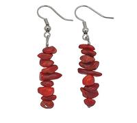 CuLtP Lange Kiesperlen-Anhänger, Baumelnde Haken-Ohrringe, Rote Meereskorallen-Tropfenohrringe, Reiki-Balance-Kristall-Ohrringe, Edelstein-Yoga-Schmuck Für Frauen, Mädchen, Ehefrau, Geschenk