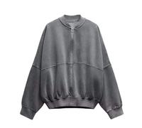 CuLtP Leichte, Übergroße Fliegerjacken Für Damen, Klassische, Lässige Damen Basic Bomberjacke, Baseballjacke Mit Reißverschluss, Outdoor Windbreaker Mantel Mit Taschen, Grau, L