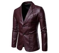 Männer Blazer, Herren Lederblazer, Lederjacke, Slim Fit Jacke, Langärmelig, Zwei Knopf Blazer, Solide Strickjacke, Lässiger Business Anzug, Sportmantel, Smoking Dinner Blazer, Weinrot, XL