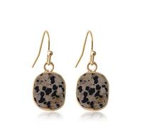 CuLtP Natürliche Dalmatiner-Steine, Tropfen-Ohrringe Mit Ovalem Anhänger, Goldene Ohrhänger, Edelstein-Kristall, Reiki-Balance, Chakra-Schmuck, Geschenk Für Mädchen, Ehefrau