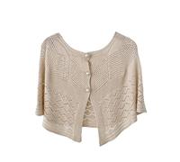 CuLtP Strickjacke Damen elegant Boleros Für Damen Strickjacken Mit Knöpfen Sommer Hohlstrickschal Vertuschungen Bolero Abendjacken Kleider Strickjacken Cape Mantel Khaki M